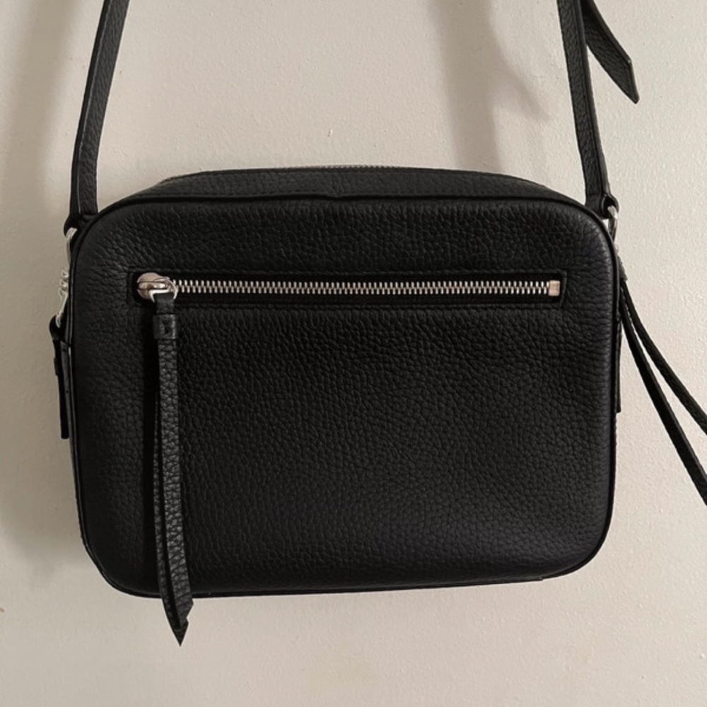 All Saints Black Crossbody Bag with Silver Accents